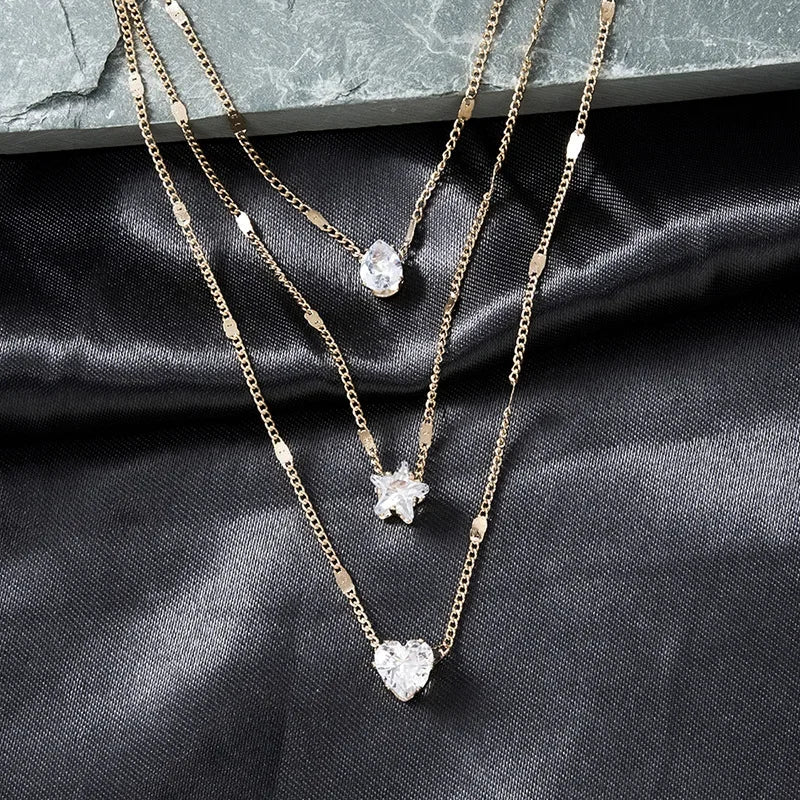3Pcs/Set Vintage Shiny Rhinestone Necklace