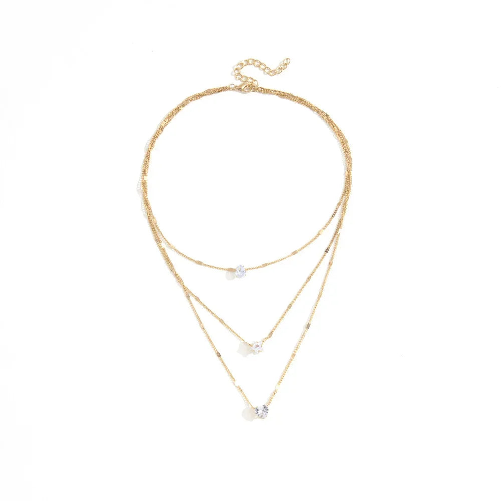 3Pcs/Set Vintage Shiny Rhinestone Necklace