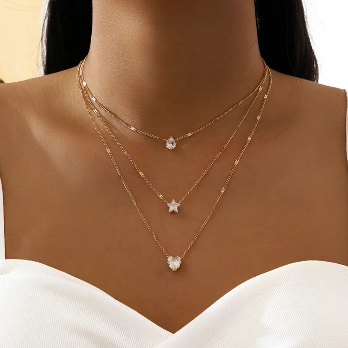 Star Heart Shape Water Drop Pendant Chain