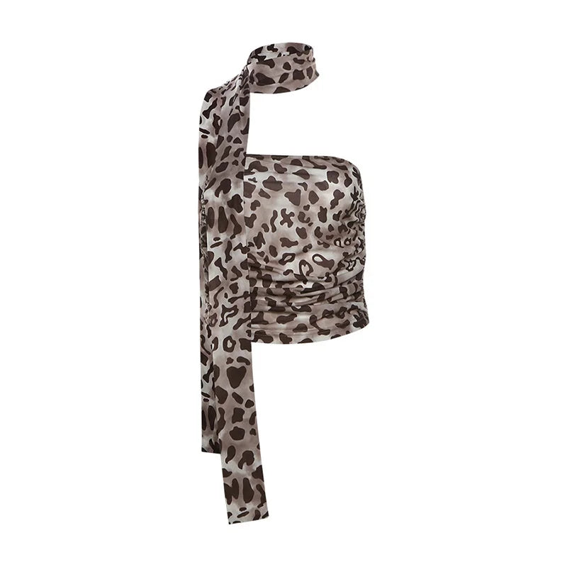 Women Tulle Leopard Print Top