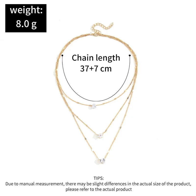 3Pcs/Set Vintage Shiny Rhinestone Necklace