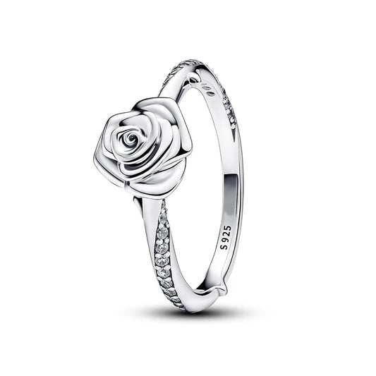 Silver Rose Flower Statement Ring
