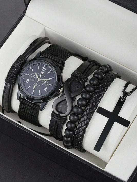 Shape Beaded Bracelet With Mechanical Watch