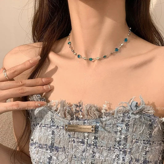 LATS Romantic Blue Crystal Butterfly Necklace